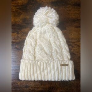 Michael Kors - Cream Knit Cuffed Pom Pom Beanie Hat.